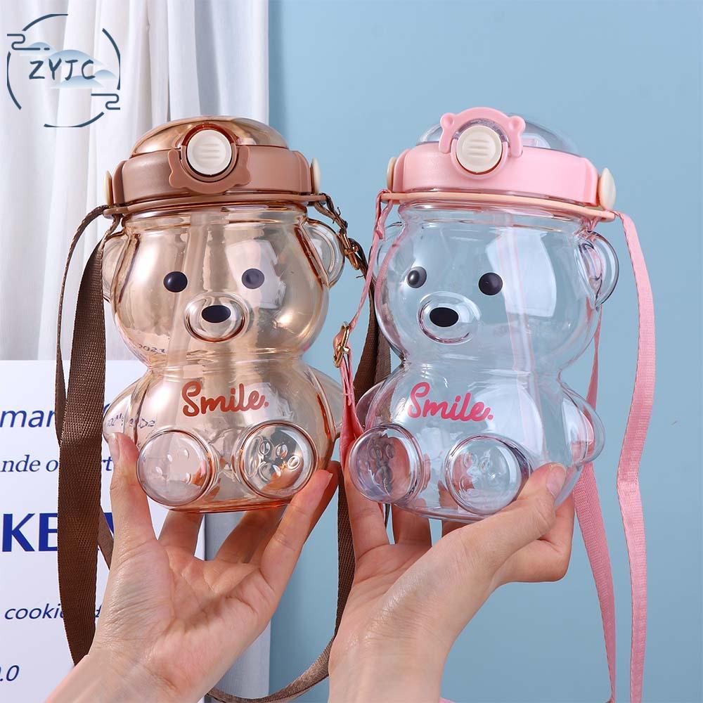 ZYJC SHOP Gấu Cô Gái Mùa hè Uống 1000ml Công Suất lớn Bụng lớn Cup Thể thao Chai Nước Cup Với Rơm Chai nước