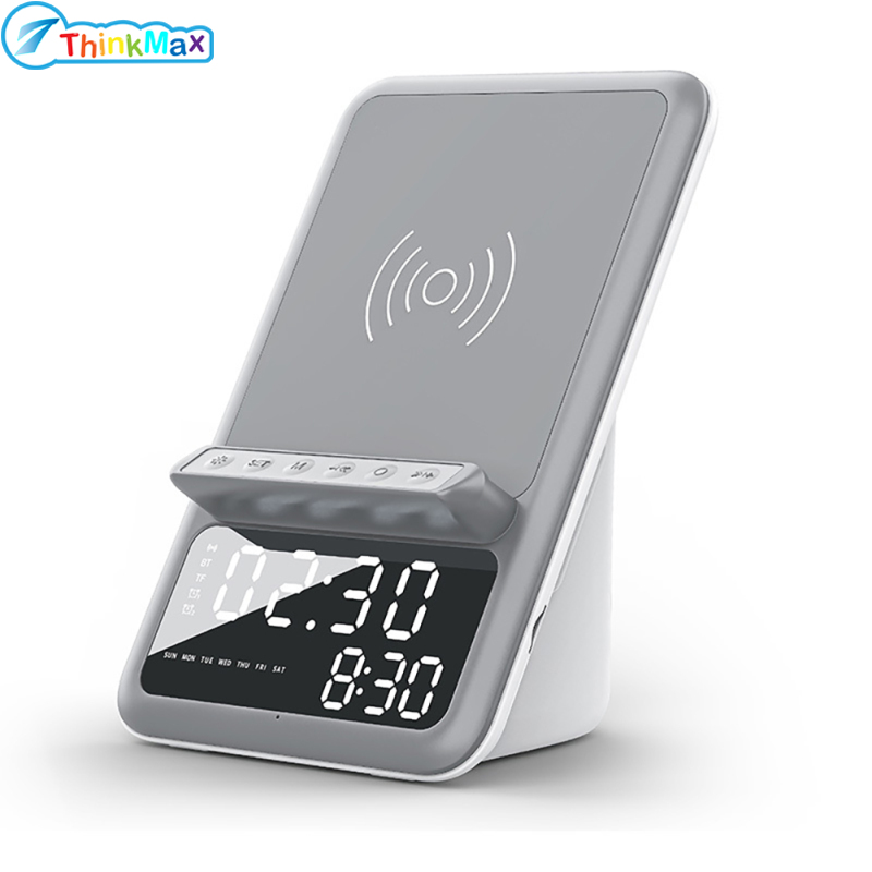 Bluetooth-compatible Speaker Smart Alarm Clock Calendar Wireless Charging Dock Mobile Phone Holder Stand Radio ราคา 854 บาท*ส่งฟรี