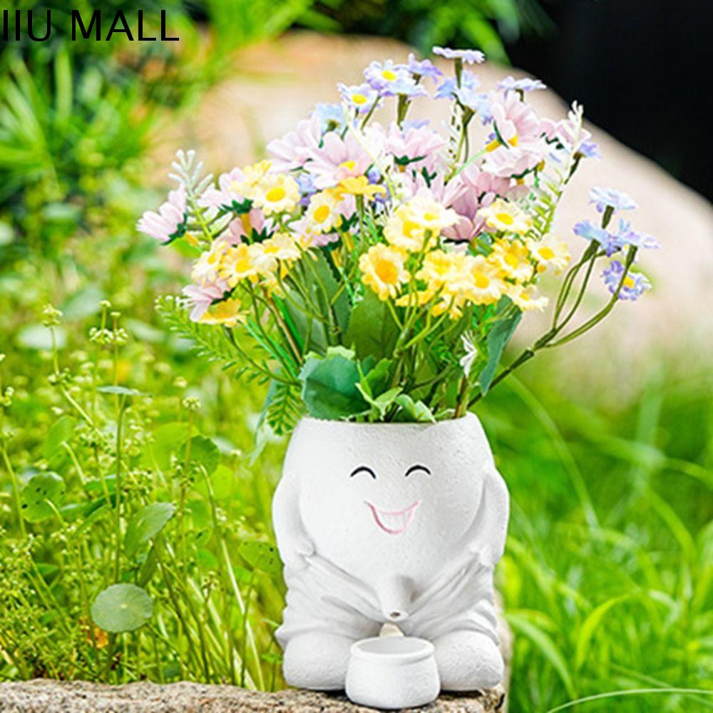 IIU Dễ thương Lọ hoa cười bằng nhựa Có lỗ thoát nước Mini Lọ hoa người Trang trí cây cảnh trong nhà Tự làm Chậu hoa tượng nhỏ sáng tạo Vườn