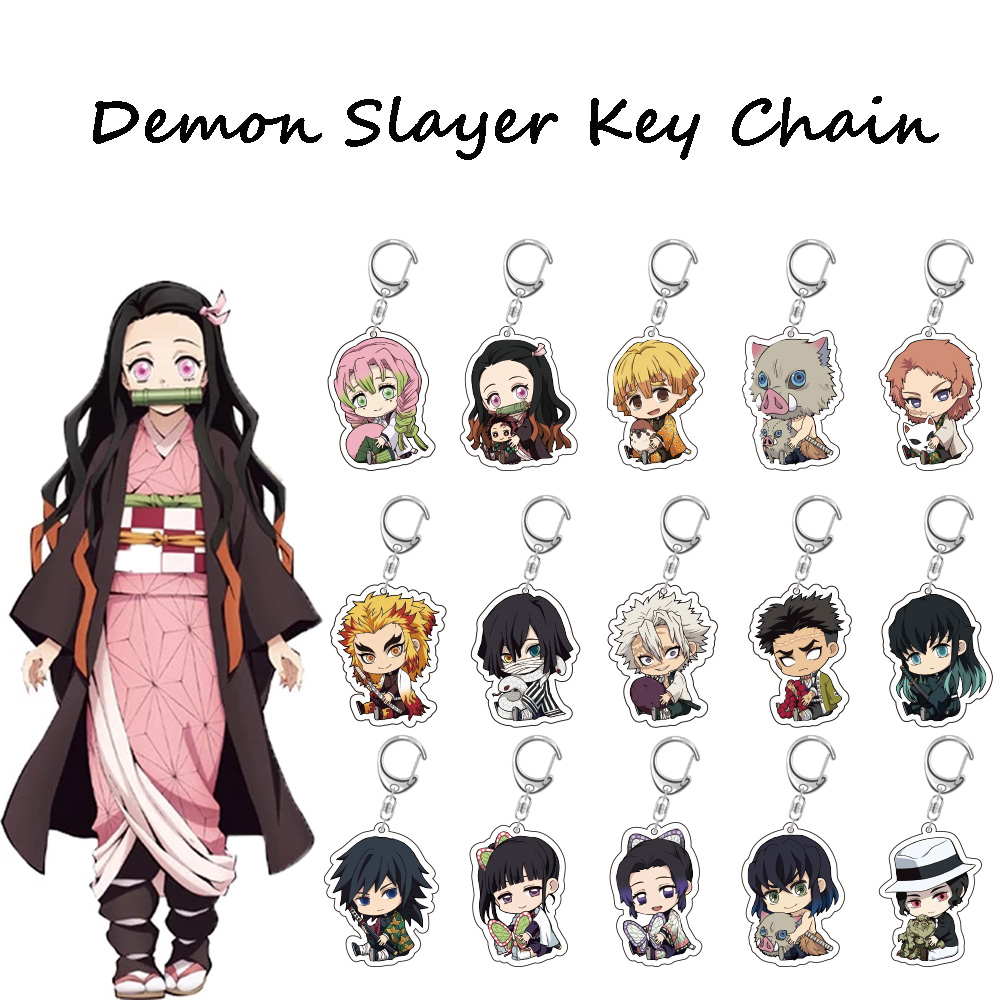 WANNI Dễ thương Kamado Tanjirou Kimetsu no Yaiba Phụ nữ Móc khóa Demon Slayer Phim hoạt hình Chuỗi chìa khóa acrylic dây chuyền Anime