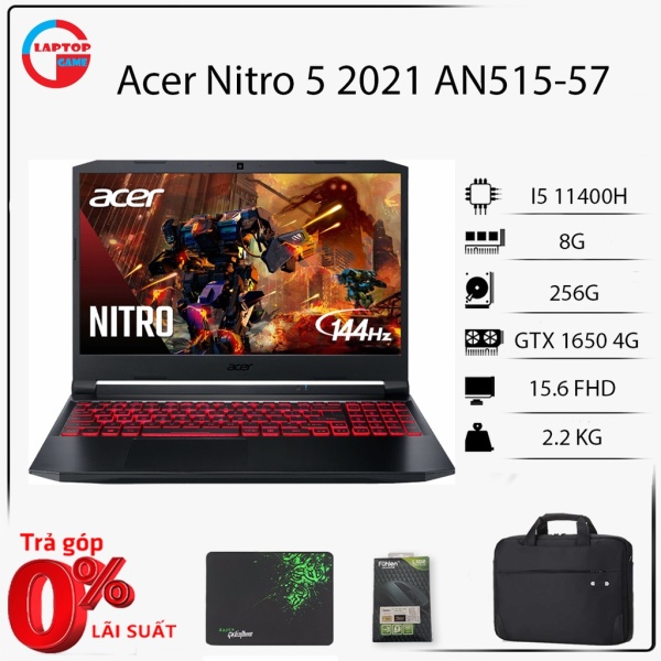 [NEW REF] Laptop Gaming Acer Nitro 5 2021 AN515-57 (Core i5 - 11400H, 8GB, 256GB, GTX1650, 15.6 FHD IPS 144Hz)