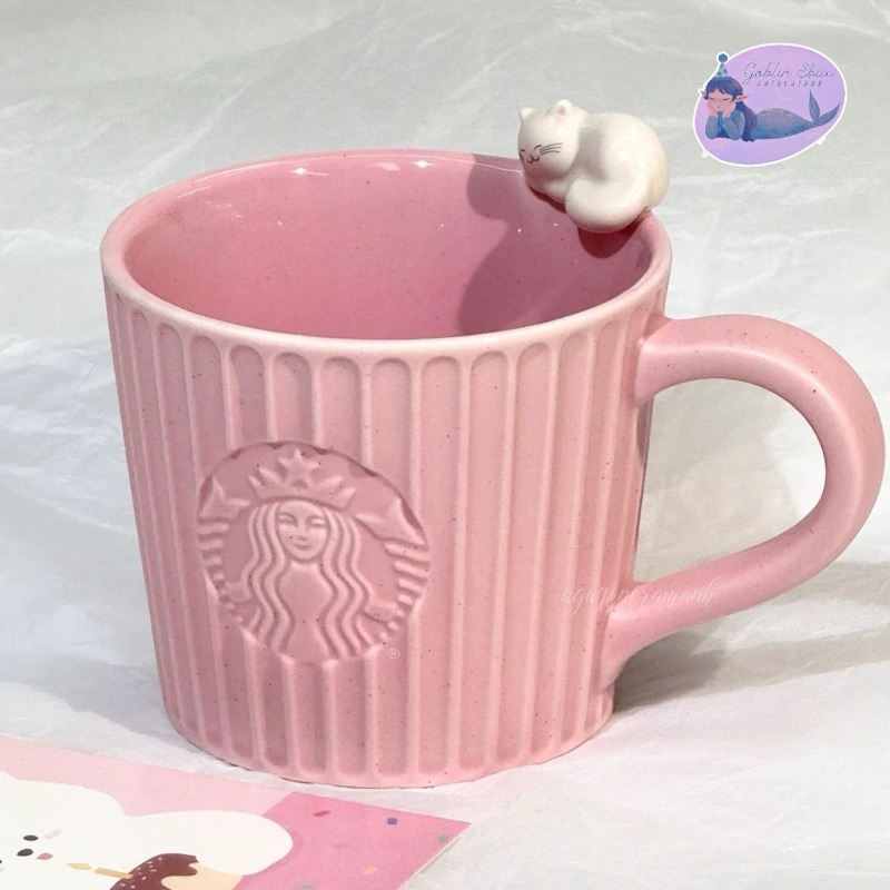 Starbucks cốc sứ 296ml pink ceramic mug w cat ornament