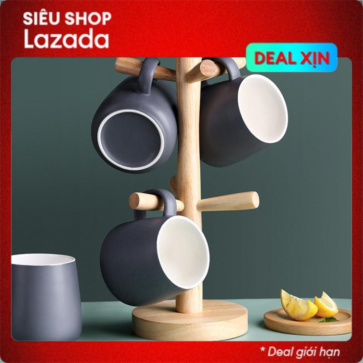 Giá treo ly, cốc chén hình cây bằng gỗ phong cách Nhật Bản