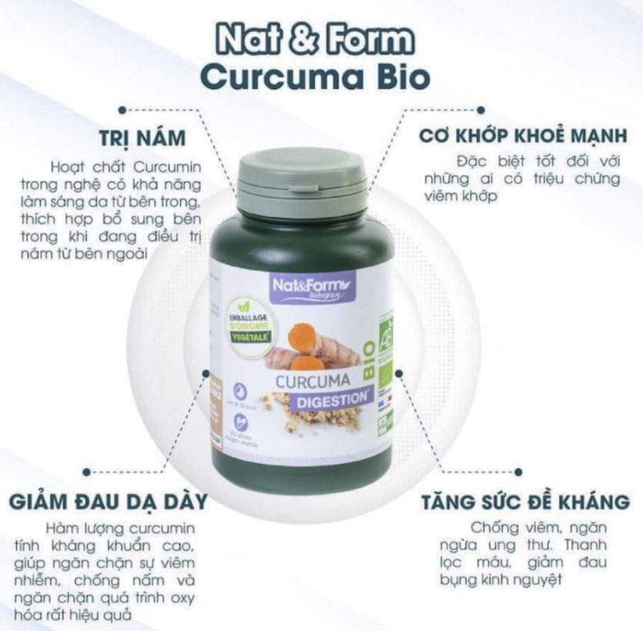 Viên uống tinh nghệ hữu cơ Nat & Form Curcuma Bio của Pháp 200 viên