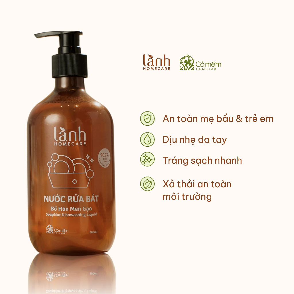 Nước rửa chén bát thiên nhiên Bồ hòn Men gạo 500ml LÀNH Homecare
