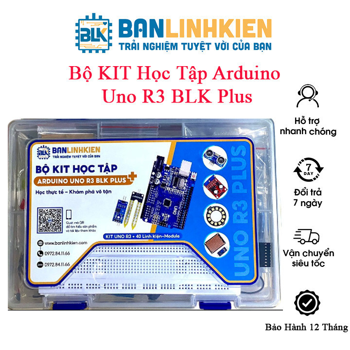 [BẢO HÀNH 6 THÁNG] Bộ KIT Học Tập Arduino Uno R3 BLK Plus đầy đủ từ cơ bản đến nâng cao kèm tài liệu hướng dẫn