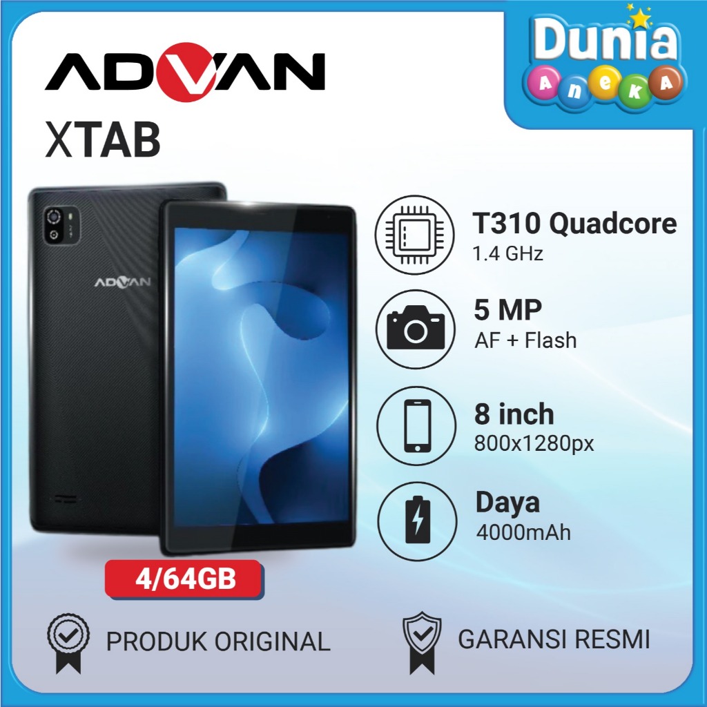 Advan XTAB T310 Tablet 8 Inch RAM 4GB/ROM 64GB - Android 13 Resmi & Support SIM Card - Garansi Resmi Harga  1,199,000 Ringgit*Penghantaran Percuma