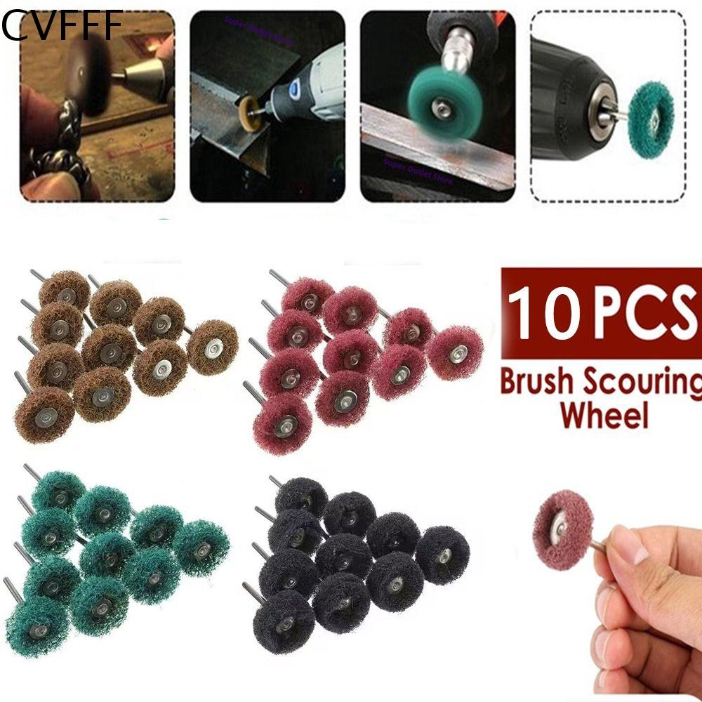 CVFFF 10pcs Tẩy rỉ sét Bàn chải Mài khoan Đánh bóng Nylon Đầu mài sợi Chống mài mòn Sợi Bánh xe đánh bóng Dụng cụ quay