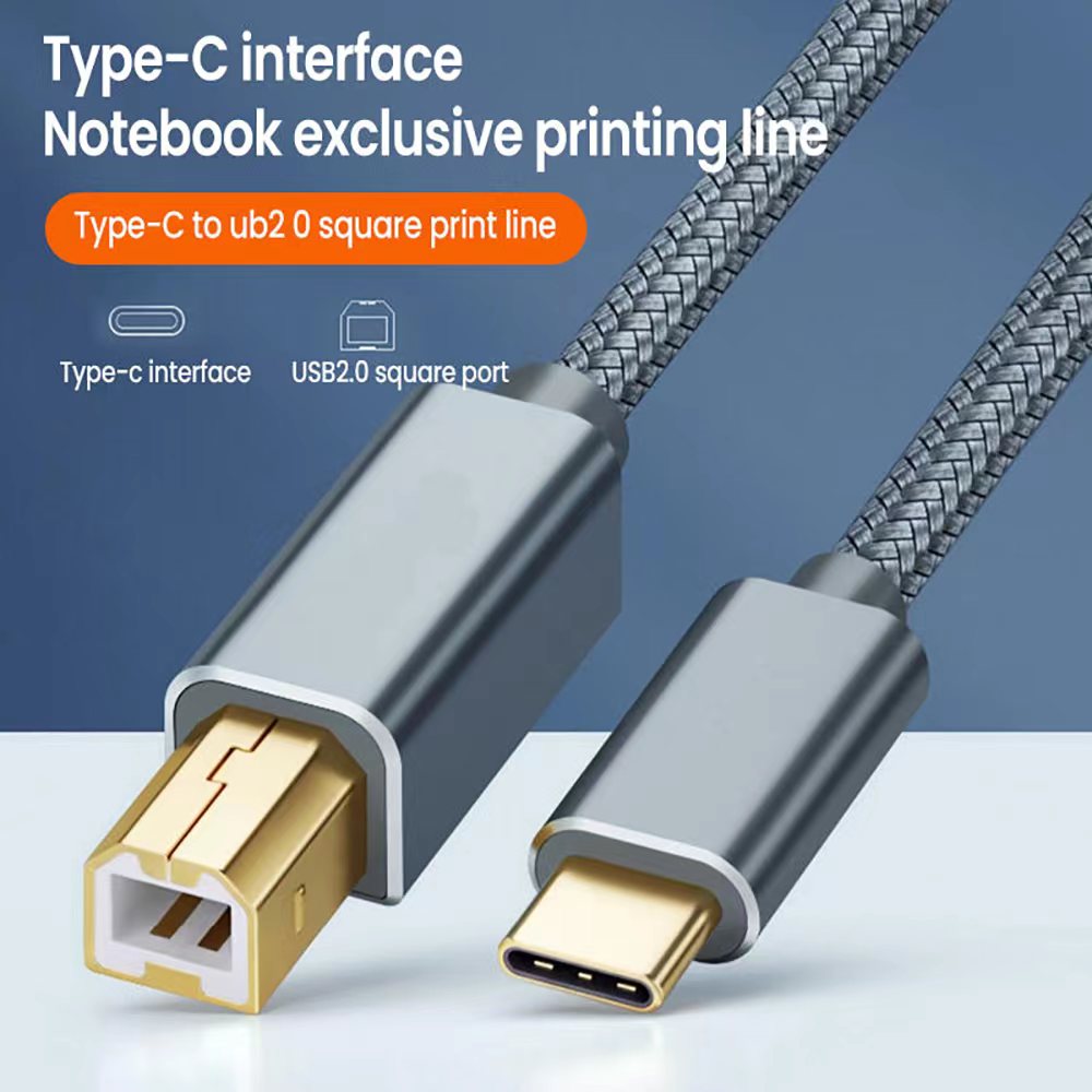 1M USB C to USB B 2.0 Printer Cable Braided Printer Scanner Laptop