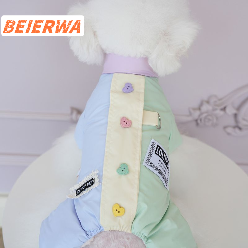 BEIERWA Cute Heart Button Pet Coat for Dogs and Cats, Fashionable Waterproof Cotton Outfit with Harness Design ราคา 169 บาท*ส่งฟรี