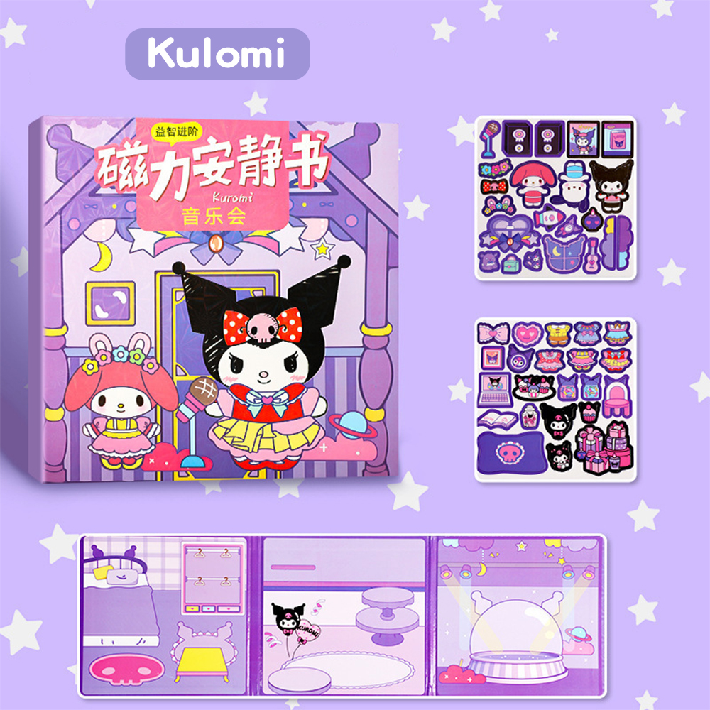 Sweetybayibayi New Sanrio Magnetic Quiet Book Kuromi DIY Play Magnetic Puzzle Sticker Book Cut-free