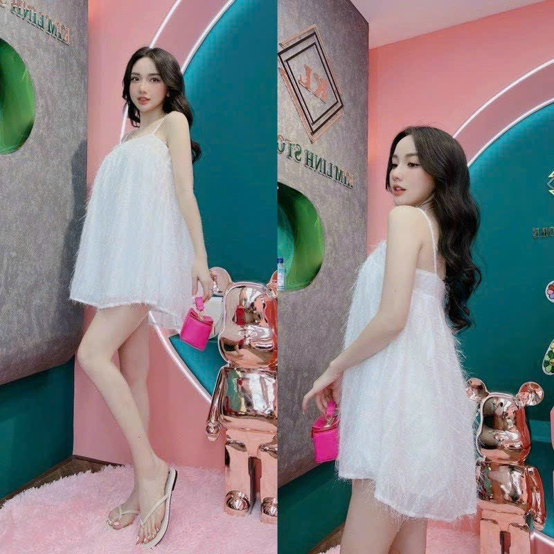 ĐẦM BABYDOLL 2 DÂY LÔNG VŨ GIẤU QUẦN ÁNH KIM 3 MÀU Y HÌNH Freesize <55kg  M1-03