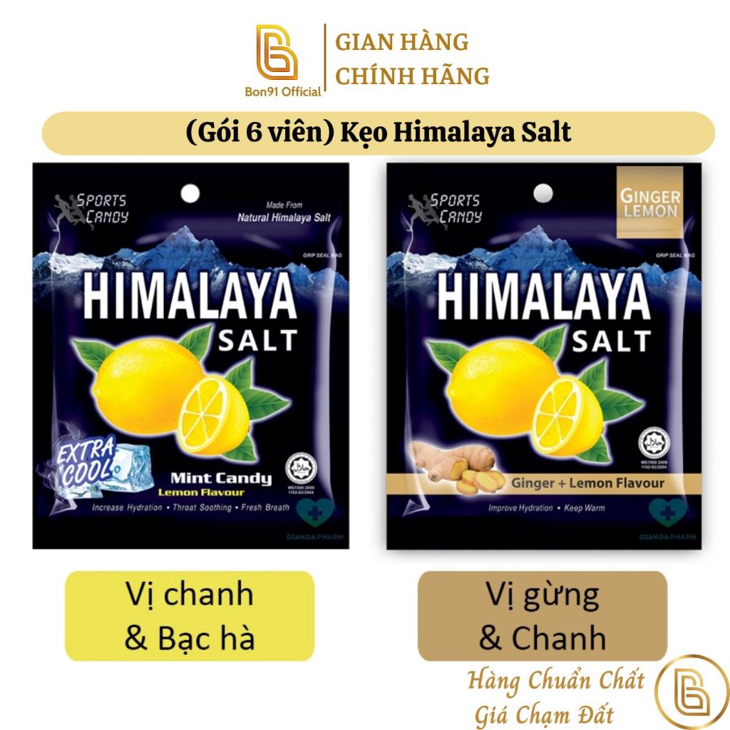 (Gói 6 viên) Kẹo Himalaya Salt vị chanh muối và chanh gừng giúp bù khoáng năng lượng cho cơ thể thông cổ mát họng