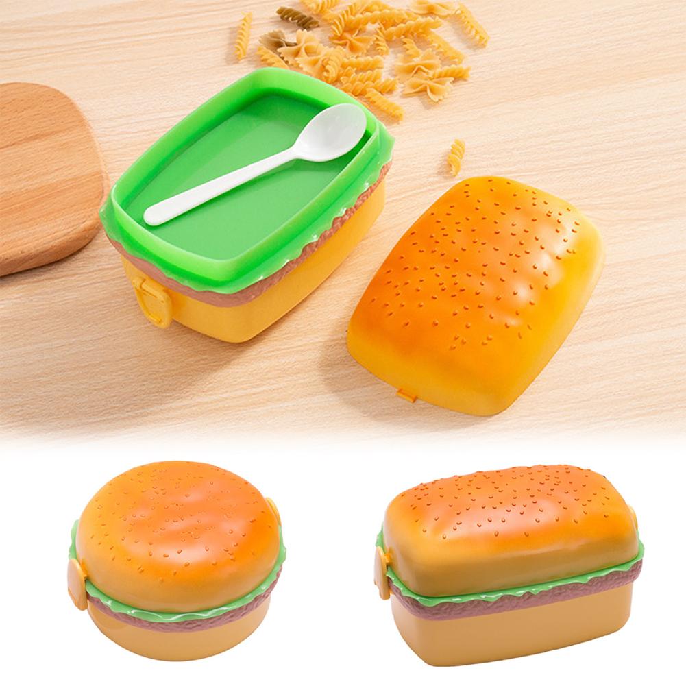 Cute Hamburger Plastic Lunch Box Round/rectangle Microwave Box Lunch C8J9