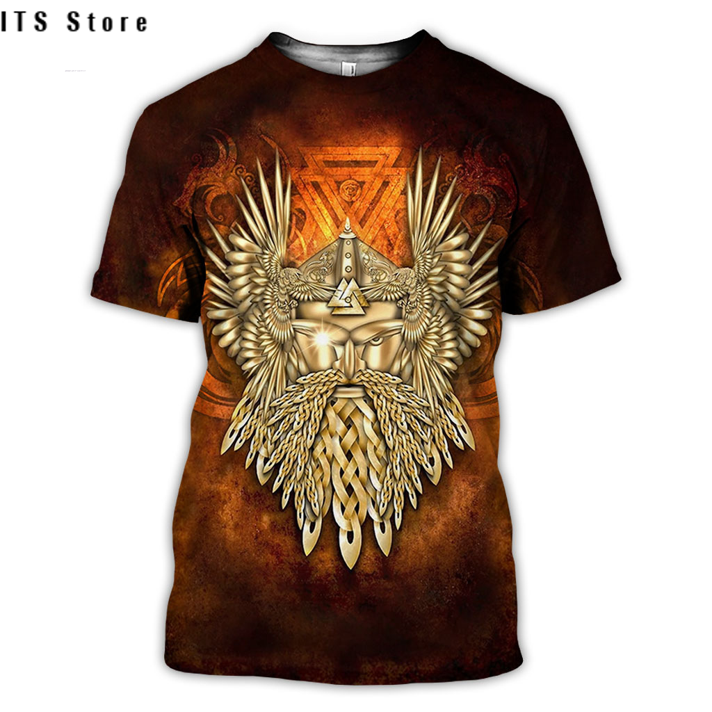 European and American large size Viking printed men's T-shirt 3dt-shirt digital printed Viking tattoo short sleeves