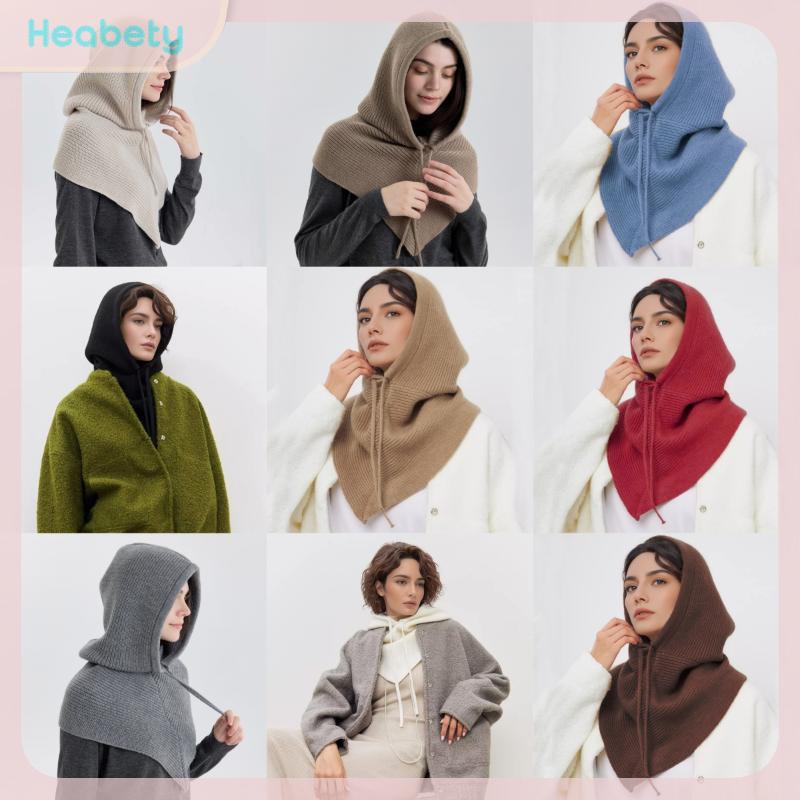 Heabety หมวกไหมพรมผ้าพันคอสำหรับผู้หญิง, สีพื้นเรียบง่ายถักหมวกมีฮู้ดสำหรับกลางแจ้งอบอุ่นคอชิ้นเดียวหมวกบีนนี่ ราคา 252 บาท*ส่งฟรี