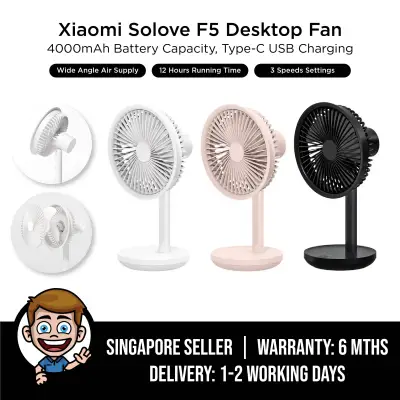 Solove F5 Desktop Fan, Head Shaking, Adjustable Wind Speed, 4000mAh Battery Capacity, Type-C USB Charging Portable Desk Fan for Office & Home