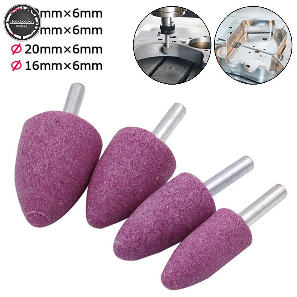 HOMETOOL 6mm Shank Red Corundum Conical Grinding Head For Polishing Rust Removal Wear-resistant Power Tools