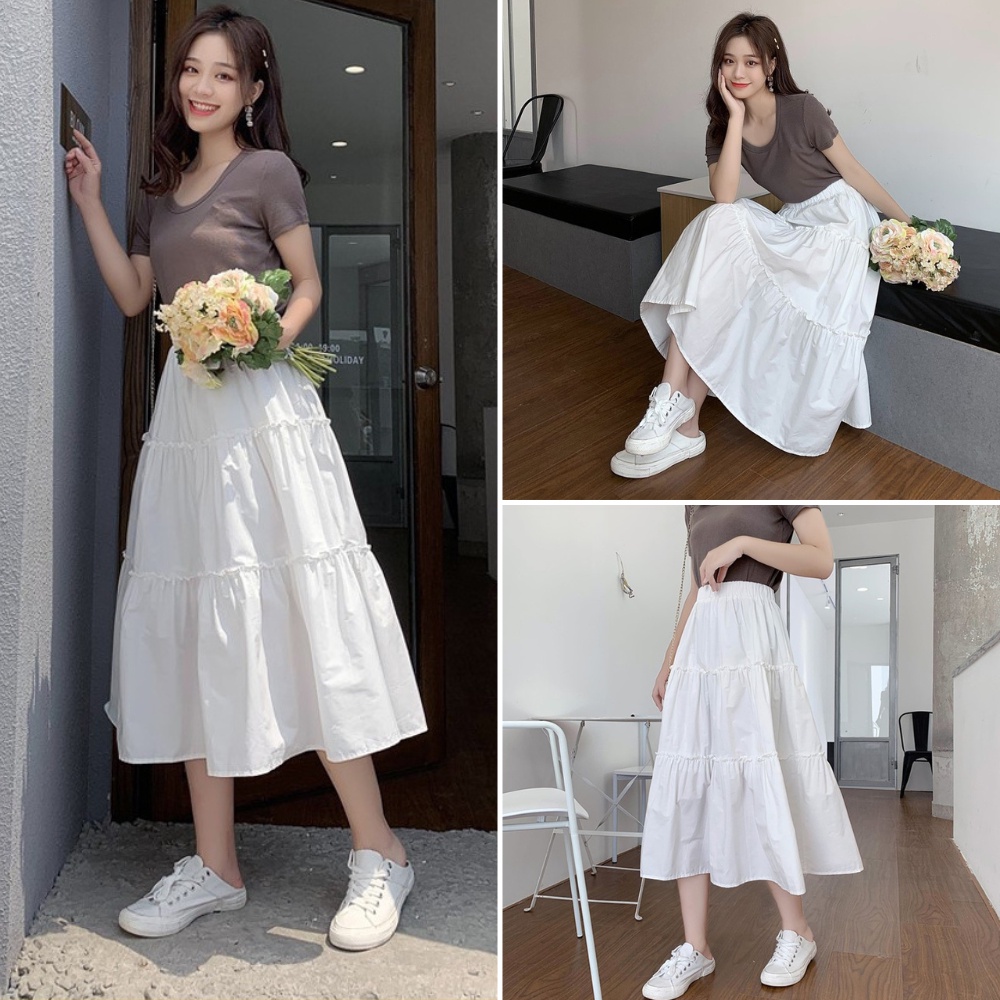 Chân váy nữ, chân váy voan 3 tầng 2 lớp màu đen trắng size s m l skucv-05b1