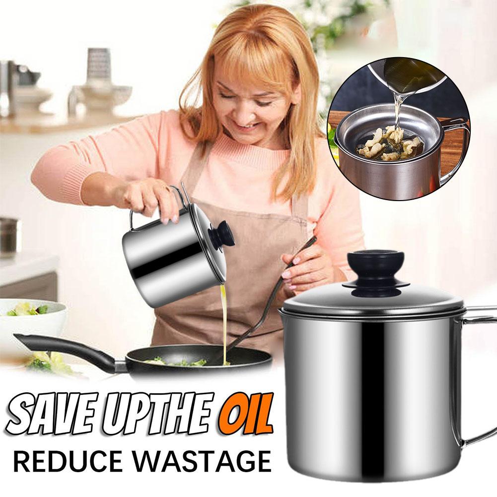 1,3L Stainless Steel Oil Filter Pot Household Oil Filter Filter Cup Kitchen Pot Tank Oil Storage Oil A1F0