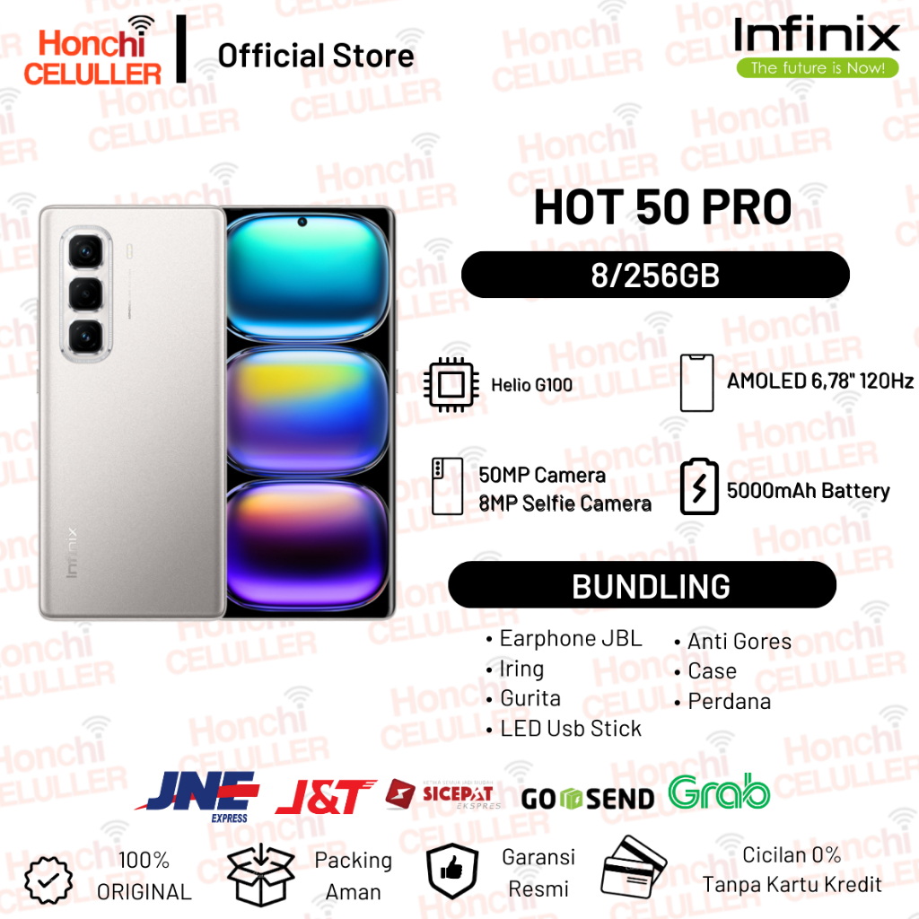 Infinix Hot 50 Pro 4G 8/256GB - Up to 16GB Extended RAM - Helio G100 - 6.78 inch 120Hz Amoled - 50MP - 5000 mAh - NFC Garansi Resmi Indonesia Giá 2,399,000 Đồng*Miễn phí vận chuyển