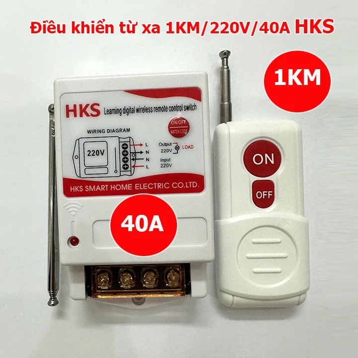 Bộ điều khiển từ xa 220V HKS KL- 2201 tối đa 1000m công suất lớn 40A, công tắc máy bơm nước