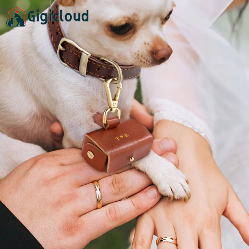 Detachable Wedding Ring Pouch For Dog Collar Leather Wedding Ring Box For