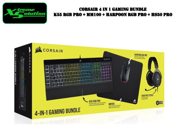 Corsair 4 in 1 Gaming Bundle (K55 RGB Pro + MM100 + Harpoon RGB Pro + HS50 Pro) *Keyboard + Mousepad + Mouse + Headset* Singapore