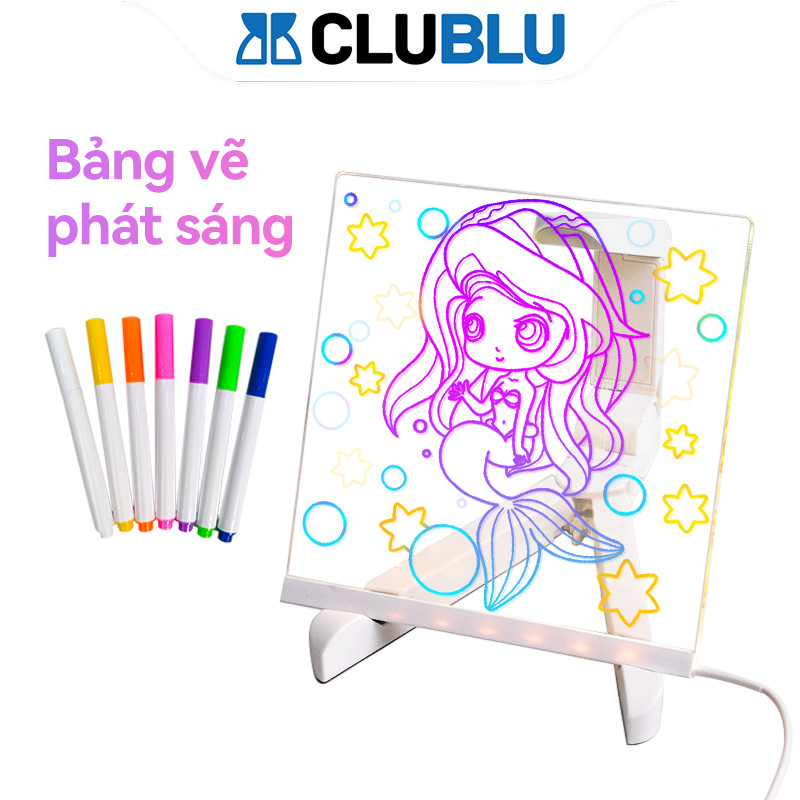 -CLUBLU- Bảng Quảng Cáo Treo Có Đèn LED (Tặng 7 Bút Màu) Bảng Huỳnh Quang Vẽ Xóa Dễ Dàng 3D Cho Bé