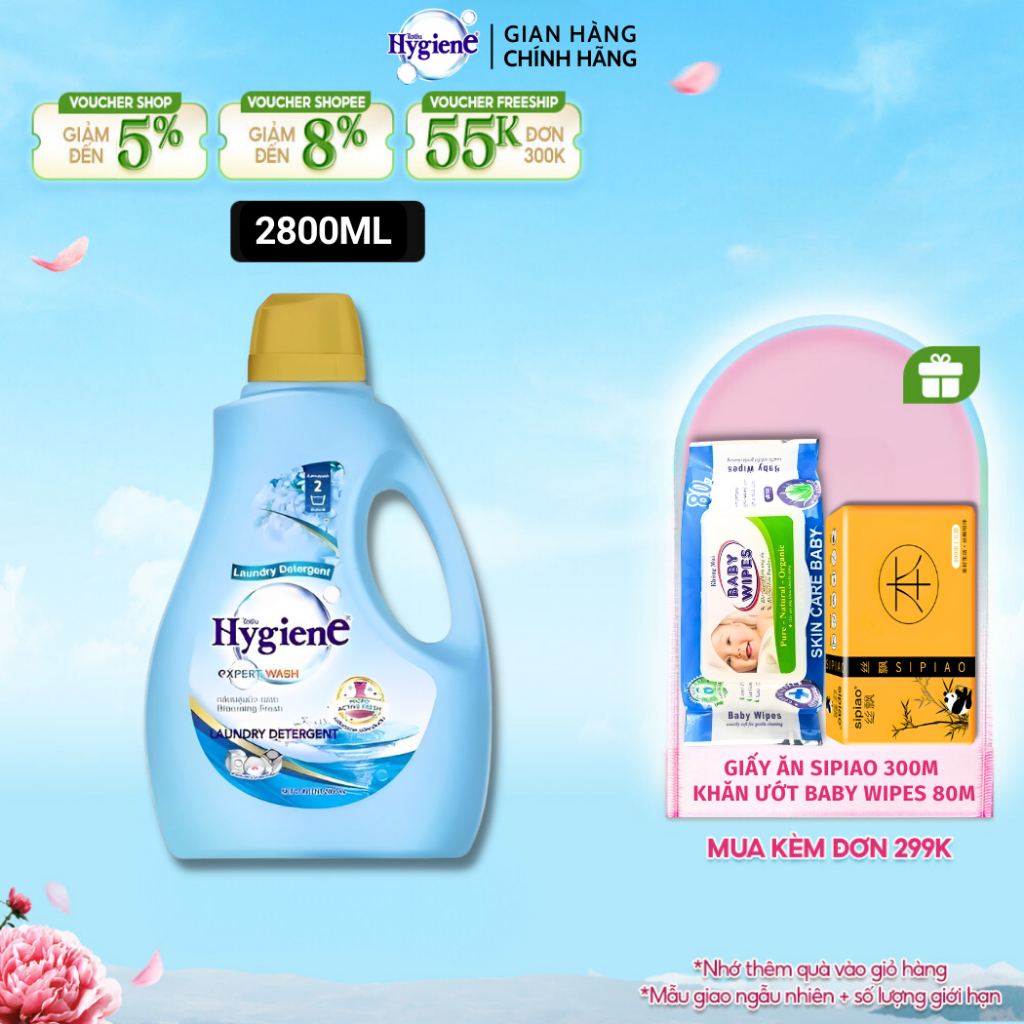 Nước giặt hygiene giặt xả quần áo thái lan thơm lâu micro active can 2800ml
