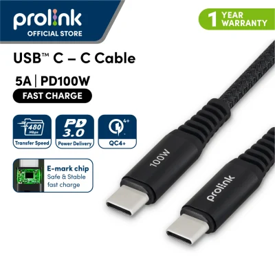 [100W| E-mark| 5A l 2meter] Prolink Fast Charging 100W USB C-C PD Cable l Nylon Braided | Data Transfer| For Laptop/Phone