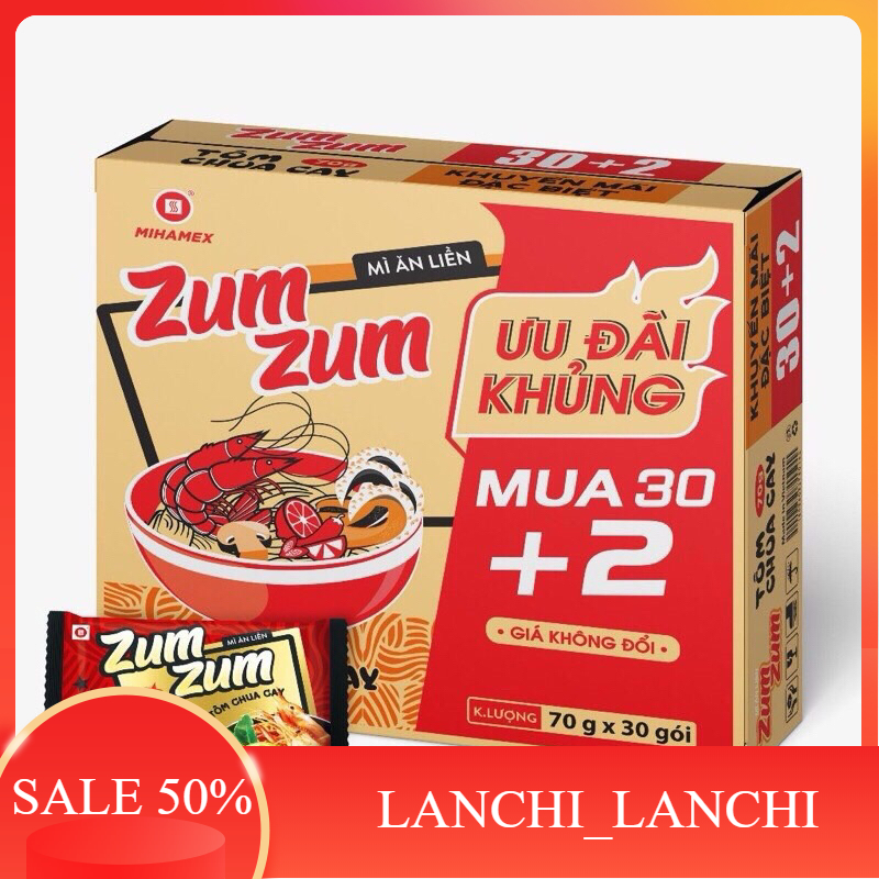 Mì ZumZum Tôm chua cay One One 60g thùng 30 ăn liền 1k 3 hảo ba Mihamex tôm miền hảo gấu bình đại in