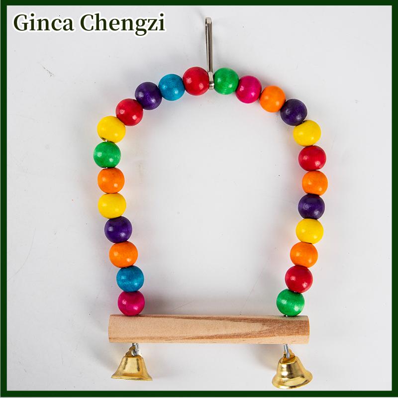 Ginca Đồ chơi đu đưa Vẹt bằng gỗ tự nhiên lồng XÍCH ĐU cá rô treo chim hạt nhiều màu - 3