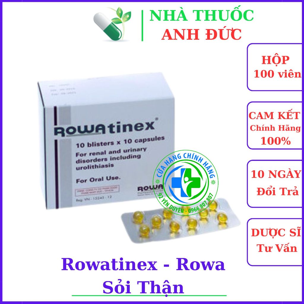 Rowatinex hỗ trợ sỏi thận  hộp 100 viên nang Rowa