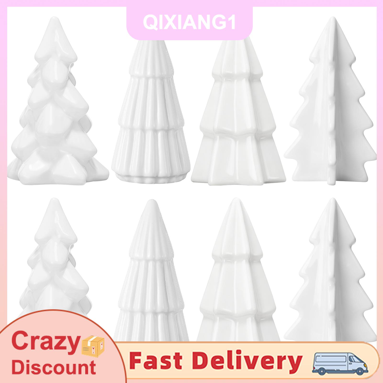 QIXIANG1 8 Pcs Gốm Cây Giáng Sinh Trắng Sứ Cây Giáng Sinh Bức Tượng Nhỏ Mini Đồ Đá Cây Cho Lò Sưởi Lò Sưởi Kệ Sitter Giành Chiến Thắng