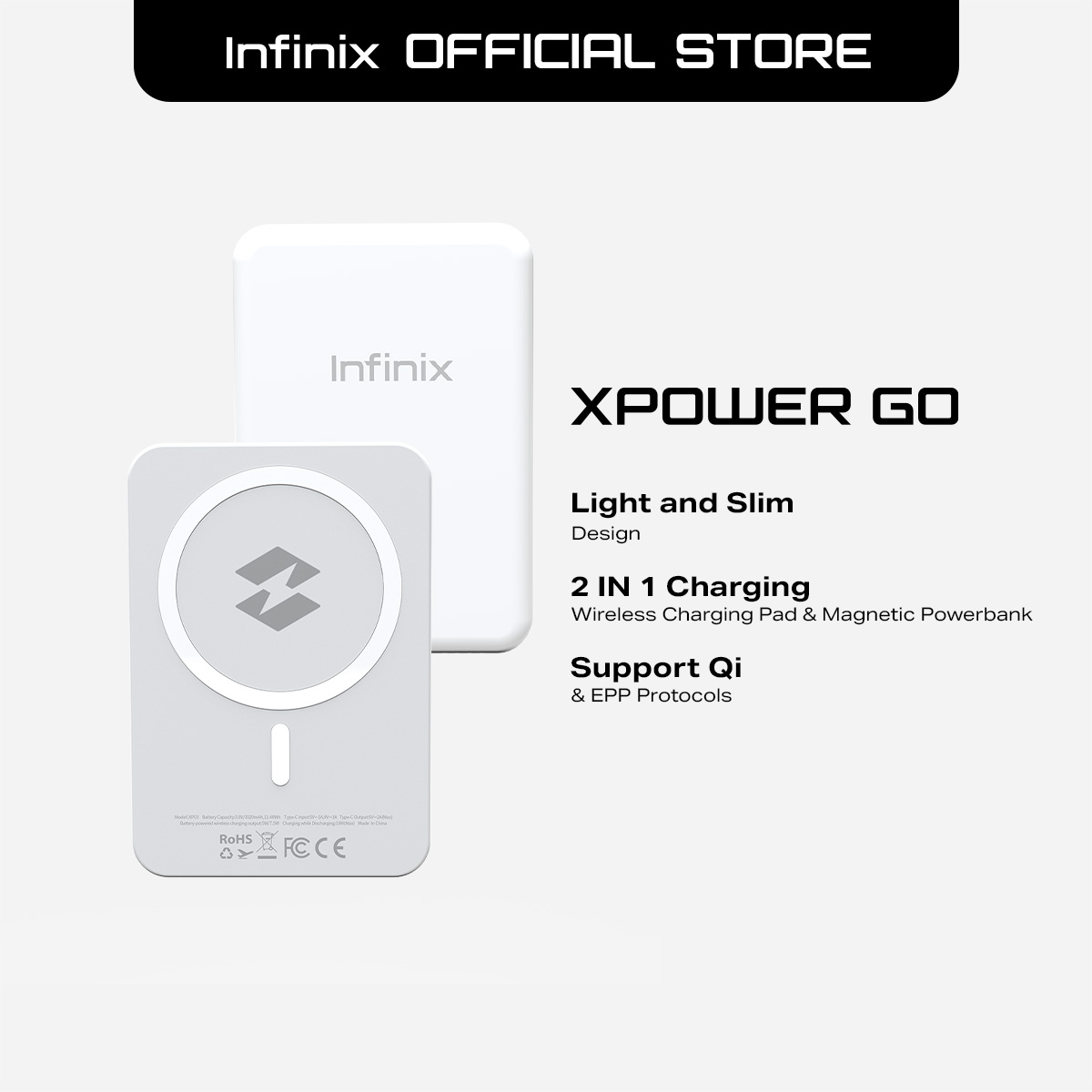 Infinix - XPower GO XP03 / 2 IN 1 Charging Wireless Charging Pad & Magnetic Powerbank