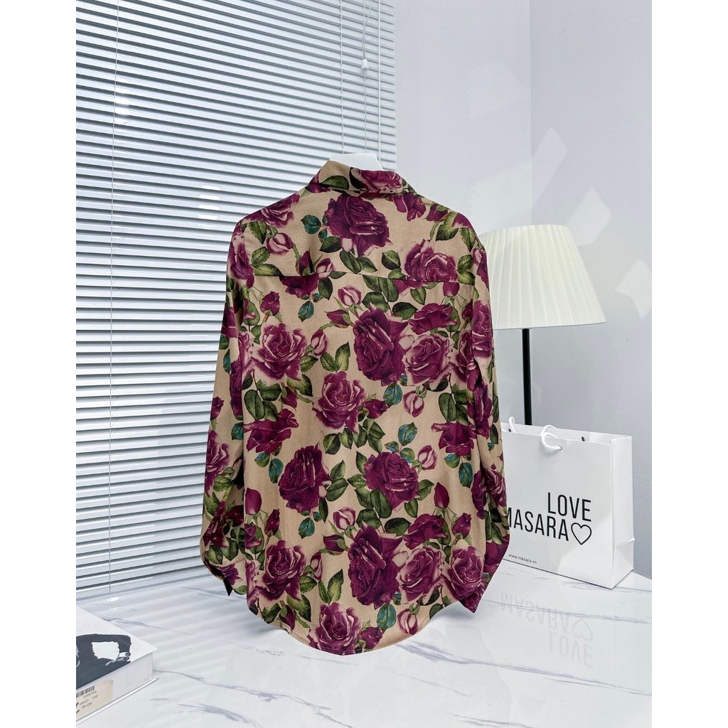 Áo lụa sơ mi dài tay công sở họa tiết hoa hồng nhung cao cấp áo sơmi họa tiết thiết kế MQ Boutique