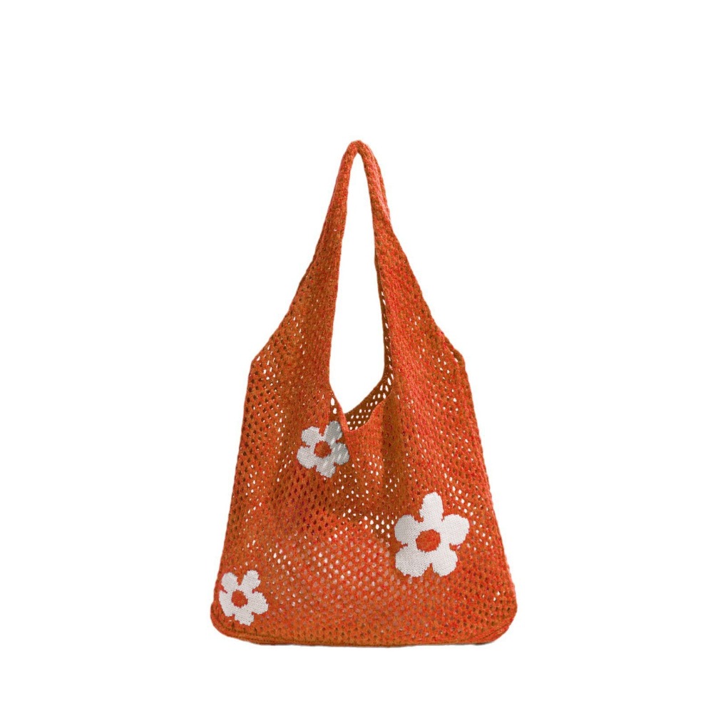 HUAN Dung lượng lớn Túi Tote Dệt  Vai đơn Thiết kế Openwork Túi xách hoa Phong cách cổ điển Kết cấu lưới Túi đeo vai bằng lưới Túi mua sắm - 8