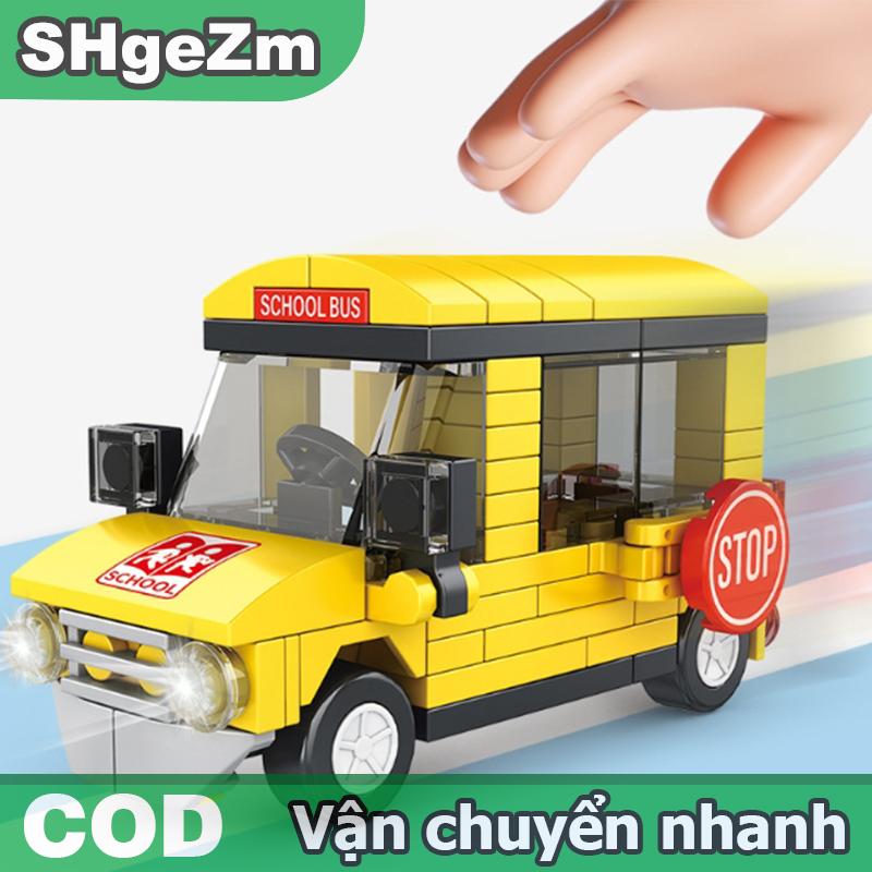  SHgeZm Thành Phố loạt khối xây dựng xe buýt trường học xe cứu hỏa mô hình xe cứu thương khối xây dựng giáo dục trẻ em lắp ráp đồ chơi cậu bé Quà Tặng 