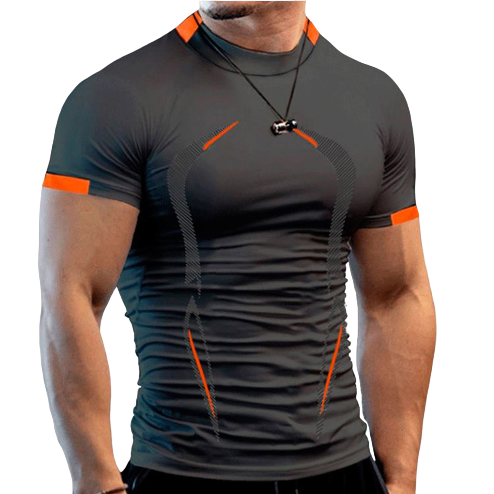 Dece Flor Half High Collar Short Sleeve Printing Stitching Men T-shirt Summer Running Compression T-shirt Streetwear Pullover Top Printing