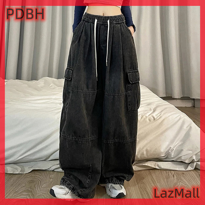[Pdbh cửa hàng thời trang] Flash Sale Y2K Quần bò rộng cho phụ nữ quá khổ Thùng jeans quần denim nữ quần hip hop có túi dạo phố Quần Legging rộng Quần túi hộp