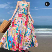FASHLOVER Summer loose floral suspender dress women vacation mid-length dress