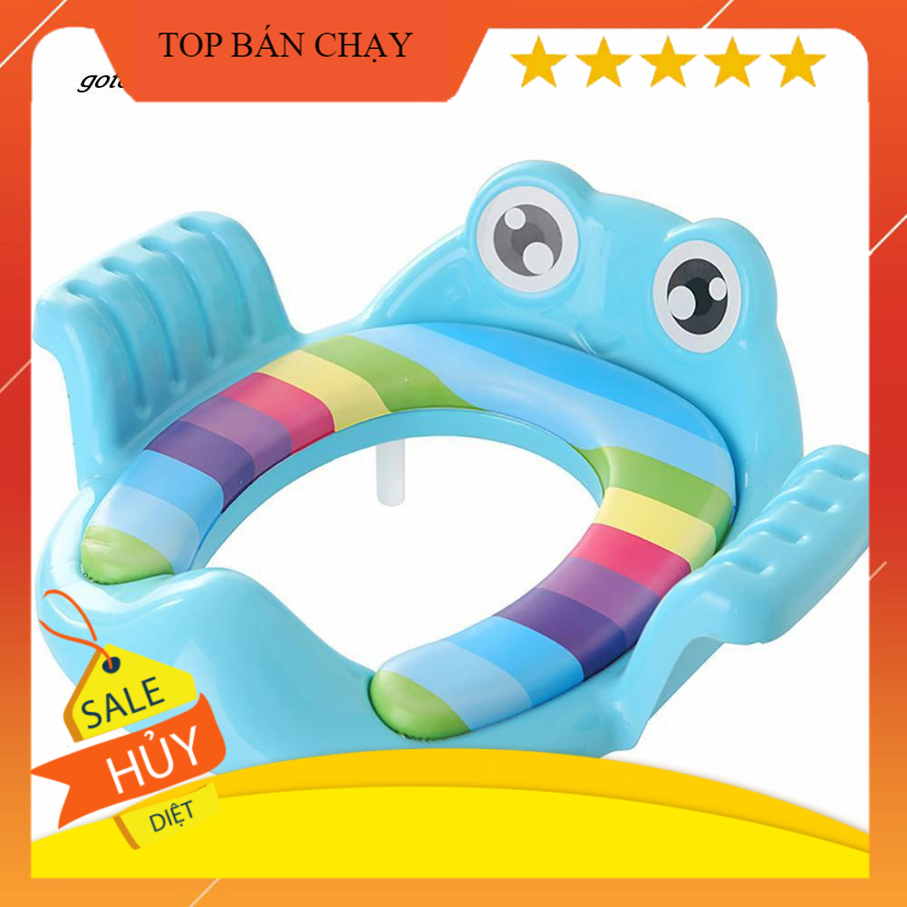 Bệt lót bồn cầu có tay vịn hình chú ếch, thu nhỏ bồn cầu cho bé ngồi vệ sinh