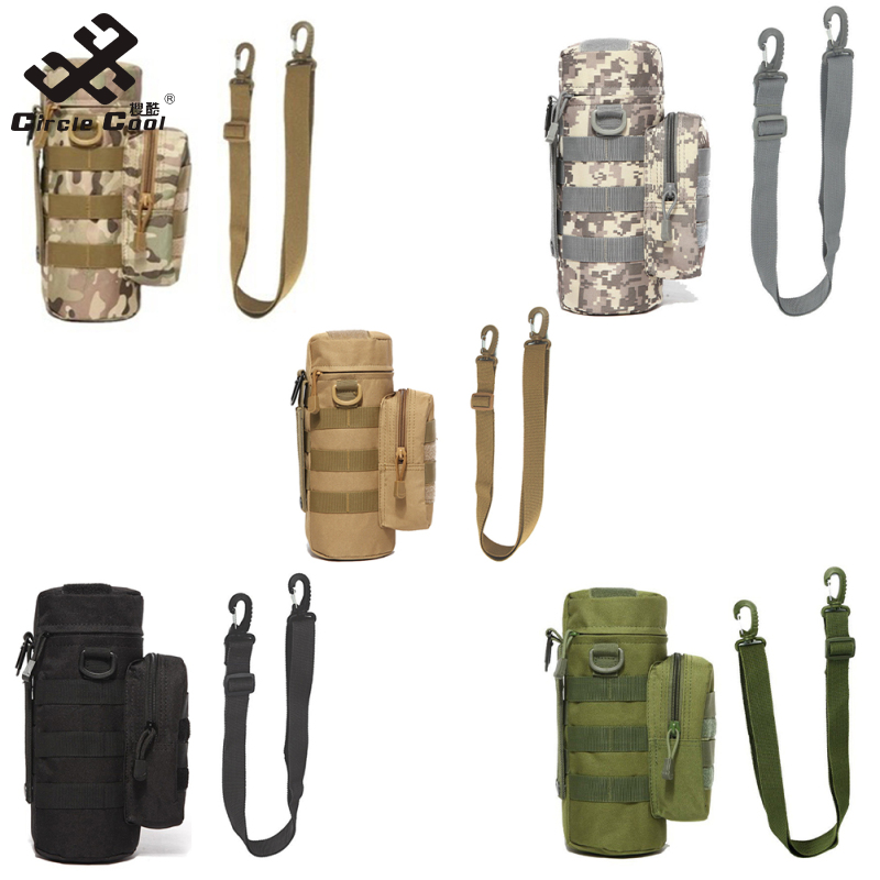 Circle Cool Outdoor Water Bottle Pouch Molle Water Pouches Carrier Holder With Back Belt For Hiking Camping Sports ราคา 130 บาท*ส่งฟรี