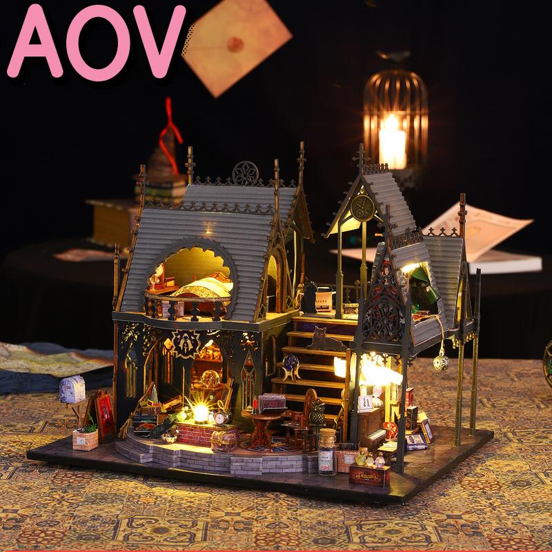 AOV DIY Miniature Dollhouse Kit with Dust Cover Wooden Room Making Kit