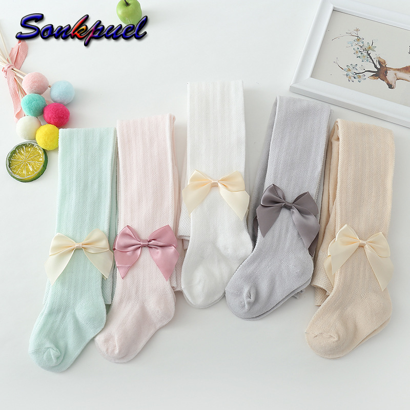 Sonkpuel New Summer Girls Pantyhose Soft Cotton Breathable Mesh Bow Tie