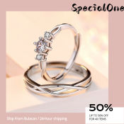 Adjustable Silver Crystal Diamond Wedding Rings - Love Gift