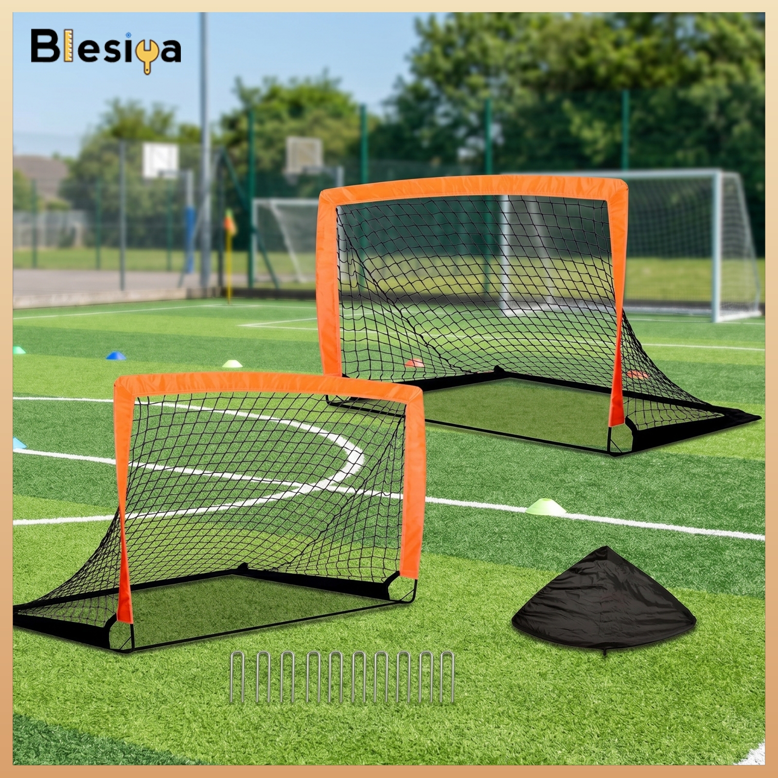 Blesiya 2 Pieces Outdoor Soccer Goal with Ground Stakes Lightweight Portable Soccer Goal Compact Sports Equipment Stable for Young Players ราคา 10,637 บาท*ส่งฟรี