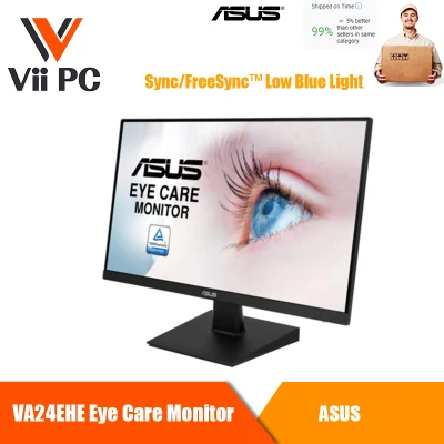 ASUS VA24EHE Eye Care Monitor – 23.8 inch, Full HD, IPS, Frameless, 75Hz, Adaptive-Sync/FreeSync™, Low Blue Light, Flicker Free Monitor