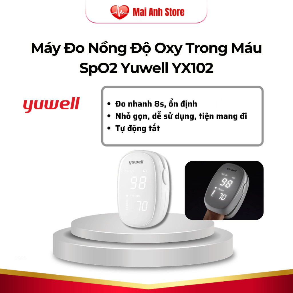 Máy đo oxy đầu ngón tay màn hình OLED Spo2 Yuwell YX102 và cảm biến tốc độ cao chính hãng